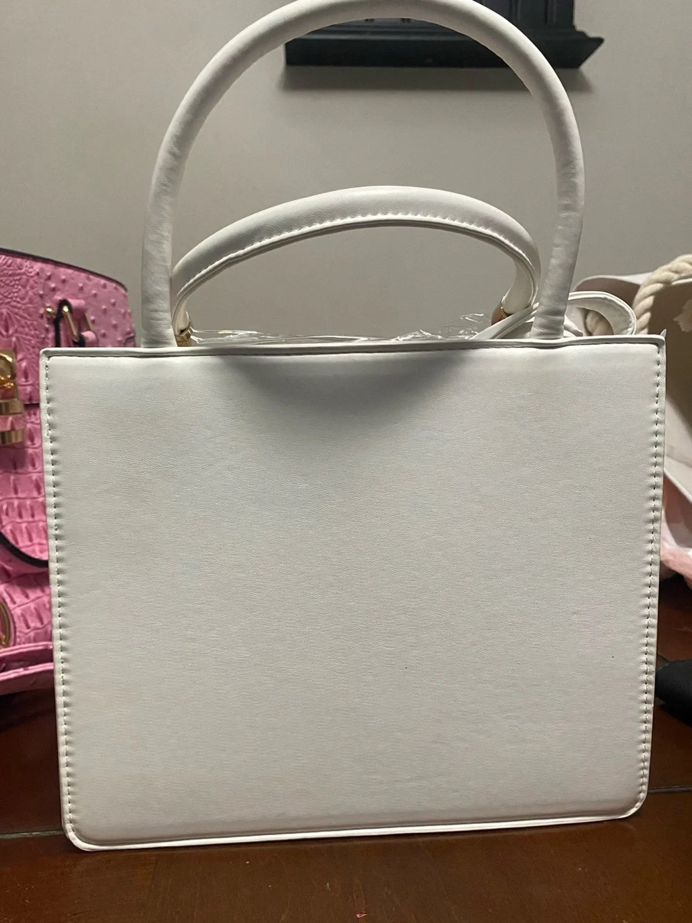 White Quilted Top-Handle Women's Handbag with Gold Accent